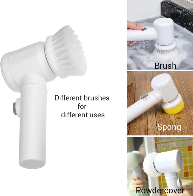 فرشاة تنظيف كهربائية ماجيك قابلة للشحن، 5 قطع، 5 في 1 - ابيض